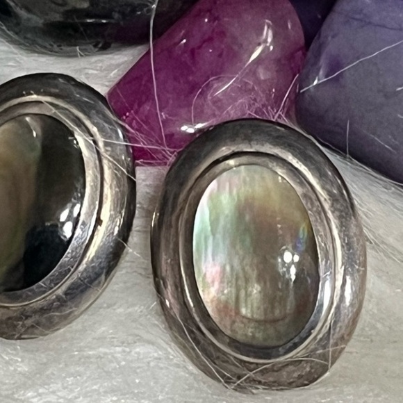 Vintage Sterling Abalone Pierced Earrings - Picture 5 of 9